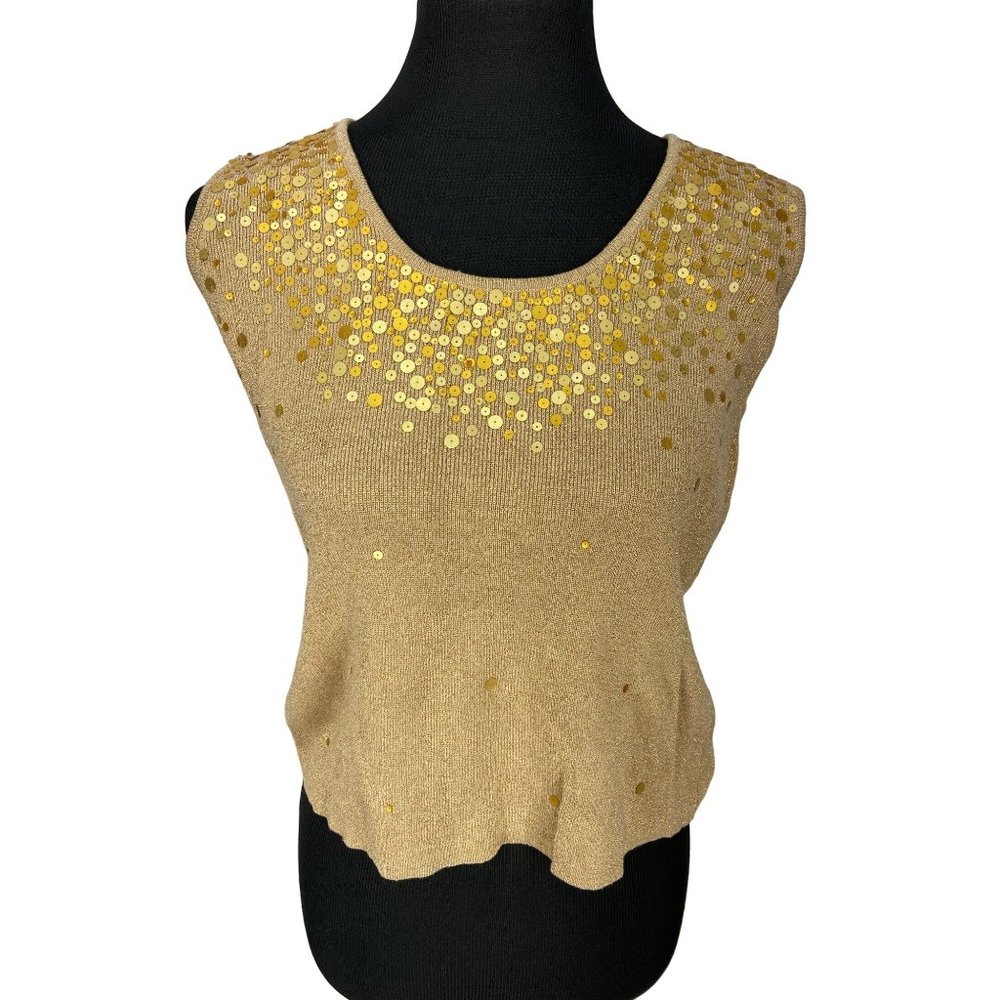 Joseph A. Paris London New York‎ Tan Beige Silk Metallic Sleeveless Size XL Top